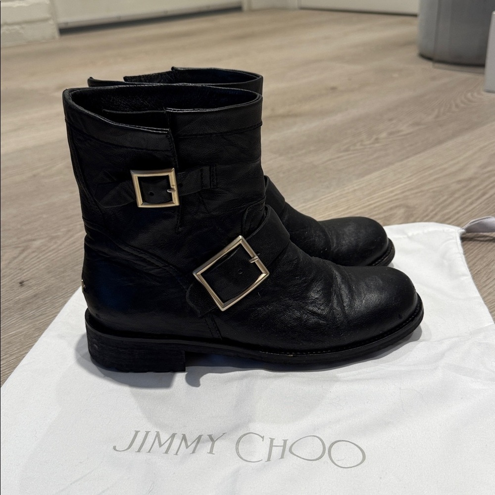 Jimmy Choo Youth Crinkled Leather Biker Boots